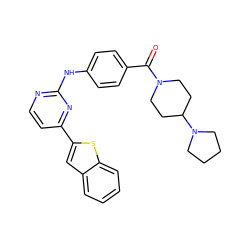 O=C(c1ccc(Nc2nccc(-c3cc4ccccc4s3)n2)cc1)N1CCC(N2CCCC2)CC1 ZINC000013831229