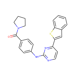 O=C(c1ccc(Nc2nccc(-c3cc4ccccc4s3)n2)cc1)N1CCCC1 ZINC000028563757