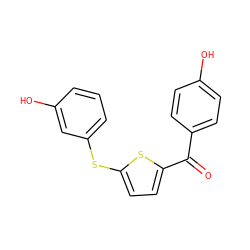 O=C(c1ccc(O)cc1)c1ccc(Sc2cccc(O)c2)s1 ZINC000169325736