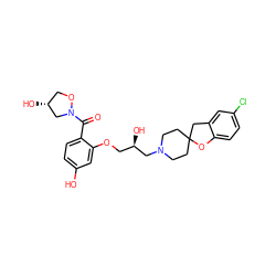 O=C(c1ccc(O)cc1OC[C@@H](O)CN1CCC2(CC1)Cc1cc(Cl)ccc1O2)N1C[C@H](O)CO1 ZINC000029133880