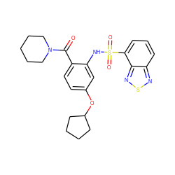 O=C(c1ccc(OC2CCCC2)cc1NS(=O)(=O)c1cccc2nsnc12)N1CCCCC1 ZINC000040567757