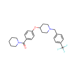 O=C(c1ccc(OC2CCN(Cc3ccc(C(F)(F)F)cc3)CC2)cc1)N1CCCCC1 ZINC000012581909