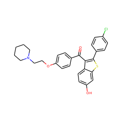 O=C(c1ccc(OCCN2CCCCC2)cc1)c1c(-c2ccc(Cl)cc2)sc2cc(O)ccc12 ZINC000013834288