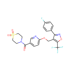 O=C(c1ccc(OCc2c(-c3ccc(F)cc3)noc2C(F)(F)F)nc1)N1CCS(=O)(=O)CC1 ZINC000141398549