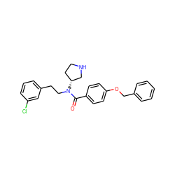 O=C(c1ccc(OCc2ccccc2)cc1)N(CCc1cccc(Cl)c1)[C@@H]1CCNC1 ZINC000028823634