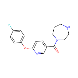 O=C(c1ccc(Oc2ccc(F)cc2)nc1)N1CCCNCC1 ZINC000053313307