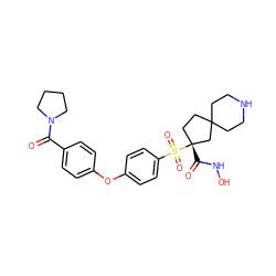 O=C(c1ccc(Oc2ccc(S(=O)(=O)[C@]3(C(=O)NO)CCC4(CCNCC4)C3)cc2)cc1)N1CCCC1 ZINC000299856270