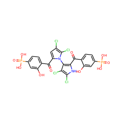 O=C(c1ccc(P(=O)(O)O)cc1O)c1[nH]c(Cl)c(Cl)c1-n1c(C(=O)c2ccc(P(=O)(O)O)cc2O)cc(Cl)c1Cl ZINC000299860732