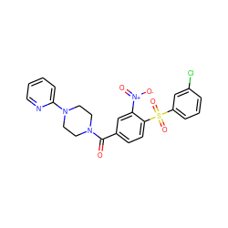 O=C(c1ccc(S(=O)(=O)c2cccc(Cl)c2)c([N+](=O)[O-])c1)N1CCN(c2ccccn2)CC1 ZINC000003017526