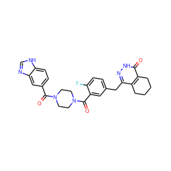 O=C(c1ccc2[nH]cnc2c1)N1CCN(C(=O)c2cc(Cc3n[nH]c(=O)c4c3CCCC4)ccc2F)CC1 ZINC000148098706