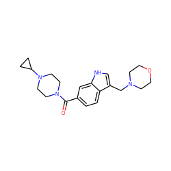 O=C(c1ccc2c(CN3CCOCC3)c[nH]c2c1)N1CCN(C2CC2)CC1 ZINC000043197996