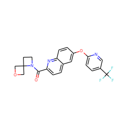 O=C(c1ccc2cc(Oc3ccc(C(F)(F)F)cn3)ccc2n1)N1CCC12COC2 ZINC001772585319