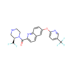 O=C(c1ccc2cc(Oc3ccc(C(F)(F)F)cn3)ccc2n1)N1CCNC[C@@H]1C(F)F ZINC001772581775