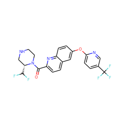 O=C(c1ccc2cc(Oc3ccc(C(F)(F)F)cn3)ccc2n1)N1CCNC[C@H]1C(F)F ZINC001772585723