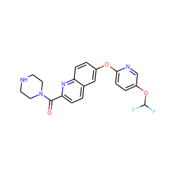 O=C(c1ccc2cc(Oc3ccc(OC(F)F)cn3)ccc2n1)N1CCNCC1 ZINC001772585012