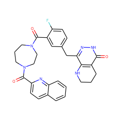 O=C(c1ccc2ccccc2n1)N1CCCN(C(=O)c2cc(Cc3n[nH]c(=O)c4c3NCCC4)ccc2F)CC1 ZINC000140587871