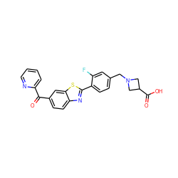 O=C(c1ccc2nc(-c3ccc(CN4CC(C(=O)O)C4)cc3F)sc2c1)c1ccccn1 ZINC000073142113