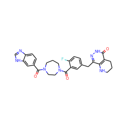 O=C(c1ccc2nc[nH]c2c1)N1CCCN(C(=O)c2cc(Cc3n[nH]c(=O)c4c3NCCC4)ccc2F)CC1 ZINC000140588061