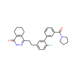 O=C(c1cccc(-c2cc(CCc3n[nH]c(=O)c4c3CCCC4)ccc2F)c1)N1CCCC1 ZINC000168179801