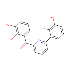 O=C(c1cccc(-c2cccc(O)c2F)n1)c1cccc(O)c1O ZINC000584905288