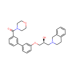 O=C(c1cccc(-c2cccc(OC[C@@H](O)CN3CCc4ccccc4C3)c2)c1)N1CCOCC1 ZINC000218393061