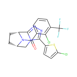 O=C(c1cccc(C(F)(F)F)c1Cl)N1[C@H]2CC[C@@H]1c1nnc(-c3ccc(Cl)s3)n1C2 ZINC000217349676