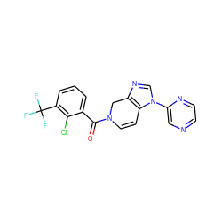 O=C(c1cccc(C(F)(F)F)c1Cl)N1C=Cc2c(ncn2-c2cnccn2)C1 ZINC000225970805