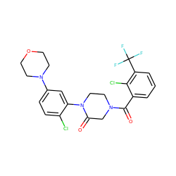 O=C(c1cccc(C(F)(F)F)c1Cl)N1CCN(c2cc(N3CCOCC3)ccc2Cl)C(=O)C1 ZINC000059298071