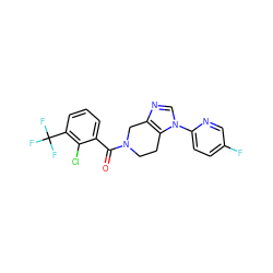 O=C(c1cccc(C(F)(F)F)c1Cl)N1CCc2c(ncn2-c2ccc(F)cn2)C1 ZINC000225999495