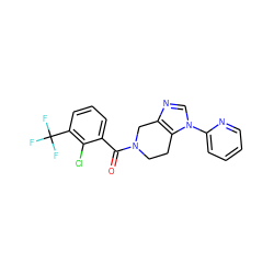 O=C(c1cccc(C(F)(F)F)c1Cl)N1CCc2c(ncn2-c2ccccn2)C1 ZINC000218507564