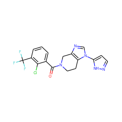 O=C(c1cccc(C(F)(F)F)c1Cl)N1CCc2c(ncn2-c2ccn[nH]2)C1 ZINC000218507975