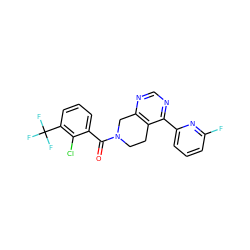 O=C(c1cccc(C(F)(F)F)c1Cl)N1CCc2c(ncnc2-c2cccc(F)n2)C1 ZINC000225948650