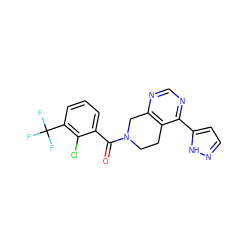 O=C(c1cccc(C(F)(F)F)c1Cl)N1CCc2c(ncnc2-c2ccn[nH]2)C1 ZINC000219401815