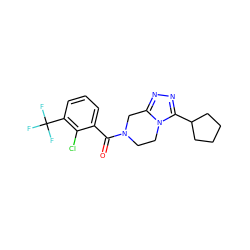 O=C(c1cccc(C(F)(F)F)c1Cl)N1CCn2c(nnc2C2CCCC2)C1 ZINC000095565448