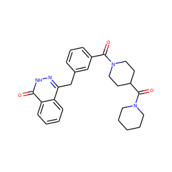 O=C(c1cccc(Cc2n[nH]c(=O)c3ccccc23)c1)N1CCC(C(=O)N2CCCCC2)CC1 ZINC000028568566