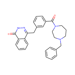 O=C(c1cccc(Cc2n[nH]c(=O)c3ccccc23)c1)N1CCCN(Cc2ccccc2)CC1 ZINC000040972391