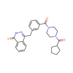 O=C(c1cccc(Cc2n[nH]c(=O)c3ccccc23)c1)N1CCN(C(=O)C2CCCC2)CC1 ZINC000040936142