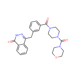 O=C(c1cccc(Cc2n[nH]c(=O)c3ccccc23)c1)N1CCN(C(=O)N2CCOCC2)CC1 ZINC000040951972