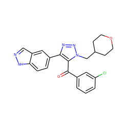 O=C(c1cccc(Cl)c1)c1c(-c2ccc3[nH]ncc3c2)nnn1CC1CCOCC1 ZINC000147986253