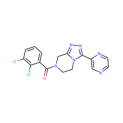 O=C(c1cccc(Cl)c1Cl)N1CCn2c(nnc2-c2cnccn2)C1 ZINC000095565575