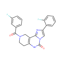 O=C(c1cccc(F)c1)N1CCc2[nH]c(=O)n3cc(-c4ccccc4F)nc3c2C1 ZINC000027557355