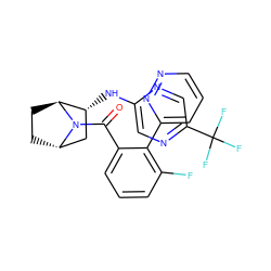 O=C(c1cccc(F)c1-c1cccnn1)N1[C@H]2CC[C@H]1[C@H](Nc1cnc(C(F)(F)F)cn1)C2 ZINC000221059029