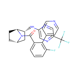 O=C(c1cccc(F)c1-c1ccncc1)N1[C@H]2CC[C@H]1[C@H](Nc1cnc(C(F)(F)F)cn1)C2 ZINC000221055490