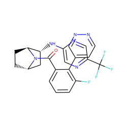 O=C(c1cccc(F)c1-c1ccnnc1)N1[C@H]2CC[C@H]1[C@H](Nc1cnc(C(F)(F)F)cn1)C2 ZINC000221053801