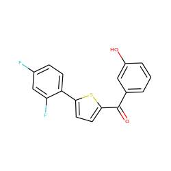 O=C(c1cccc(O)c1)c1ccc(-c2ccc(F)cc2F)s1 ZINC001772634475