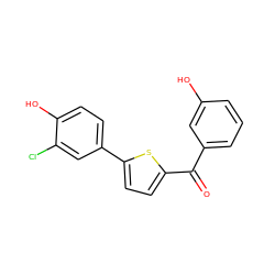 O=C(c1cccc(O)c1)c1ccc(-c2ccc(O)c(Cl)c2)s1 ZINC000064448054