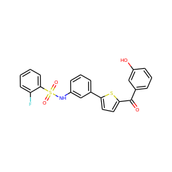 O=C(c1cccc(O)c1)c1ccc(-c2cccc(NS(=O)(=O)c3ccccc3F)c2)s1 ZINC000473153065