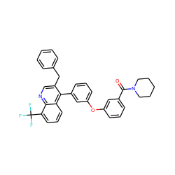 O=C(c1cccc(Oc2cccc(-c3c(Cc4ccccc4)cnc4c(C(F)(F)F)cccc34)c2)c1)N1CCCCC1 ZINC000044352491