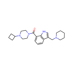 O=C(c1cccc2c(CN3CCCCC3)c[nH]c12)N1CCN(C2CCC2)CC1 ZINC000064527994