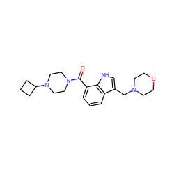 O=C(c1cccc2c(CN3CCOCC3)c[nH]c12)N1CCN(C2CCC2)CC1 ZINC000043197997